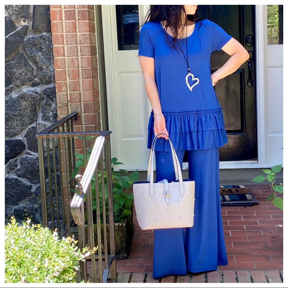 ROYAL BLUE LAYERED HEM SHORT SLEEVES TUNIC TOP - Picture 4 of 13